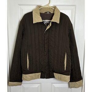 Vintage Fossil‎ Brown Tan Bomber Corduroy Quilted Full Zip/Button Snap Jacket M